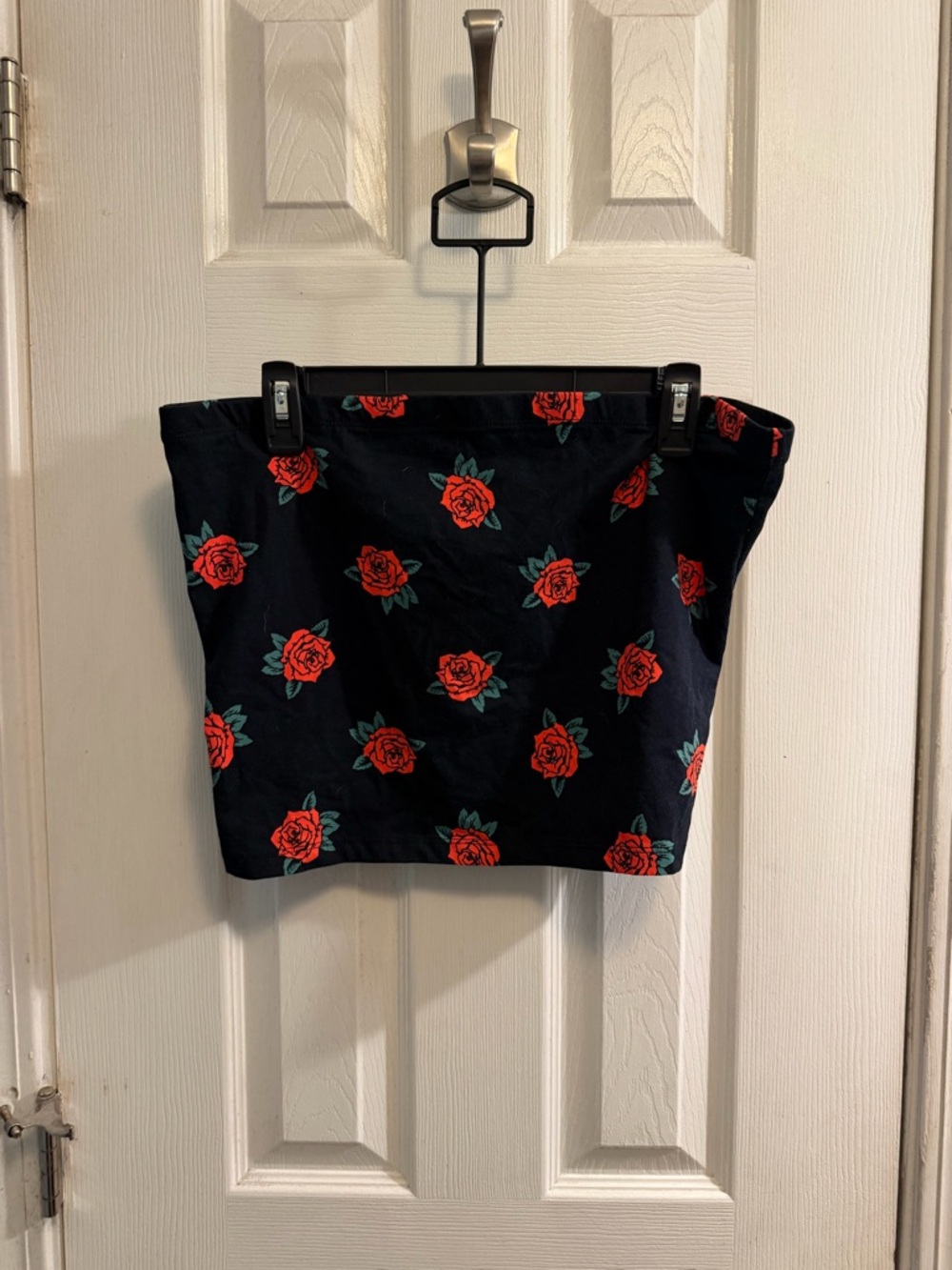 Forever 21 Black Crop Top with Red Rose Print